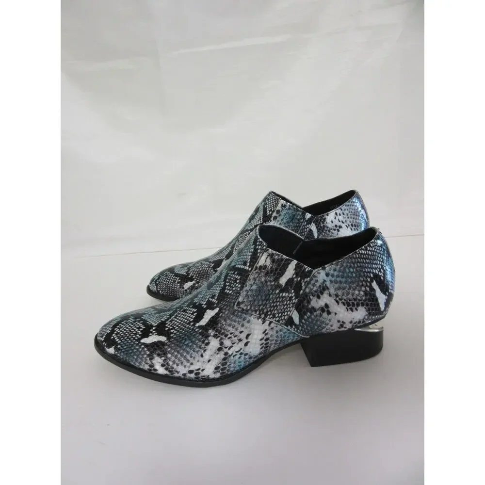 SILENT D Women's Python Snake Pattern Pointed Toe 39 Split Heel Bootie